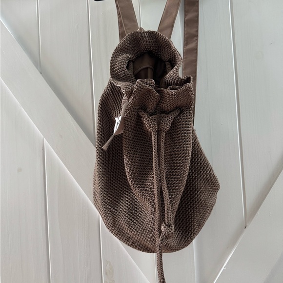 The Sak Handbags - The Sak Hand-Crochet Brown Large Drawstring Backpack